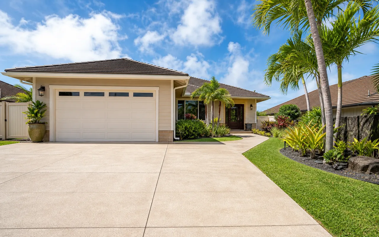 Freshly pressure-washed driveway and walkway